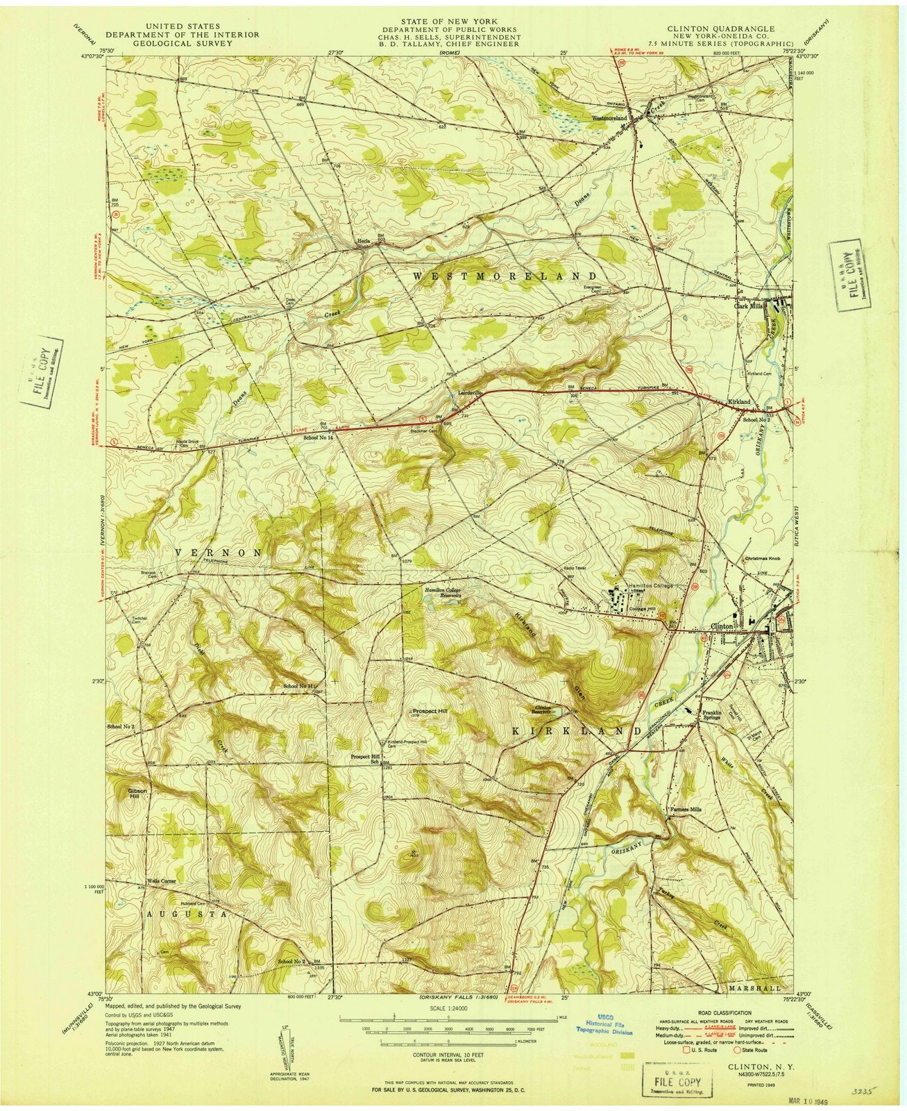 1949 Clinton, NY - New York - USGS Topographic Map