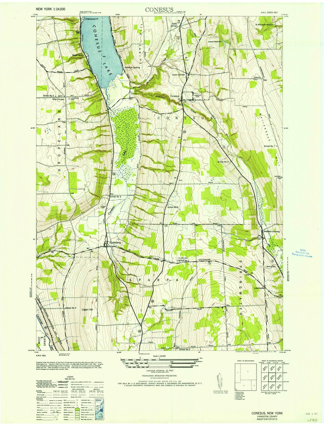1957 Conesus, NY - New York - USGS Topographic Map