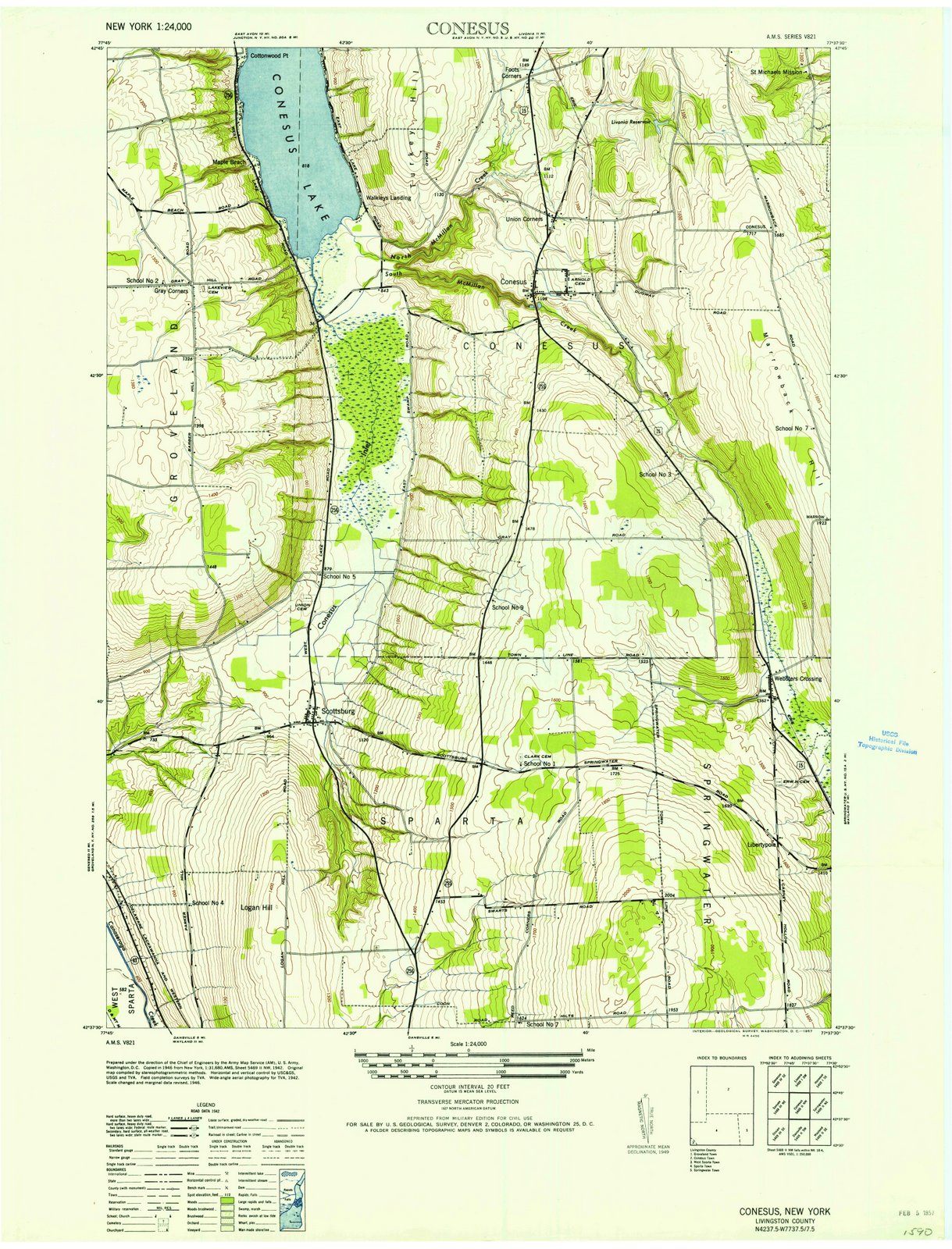 1957 Conesus, NY - New York - USGS Topographic Map