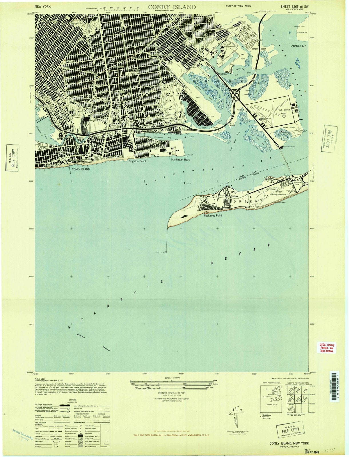 1947 Coney Island, NY - New York - USGS Topographic Map