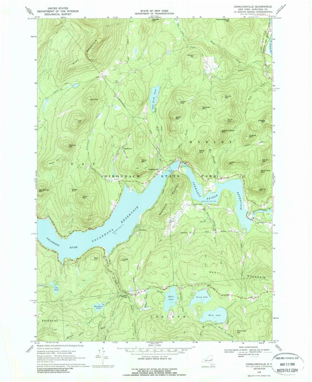 1966 Conklingville, NY - New York - USGS Topographic Map