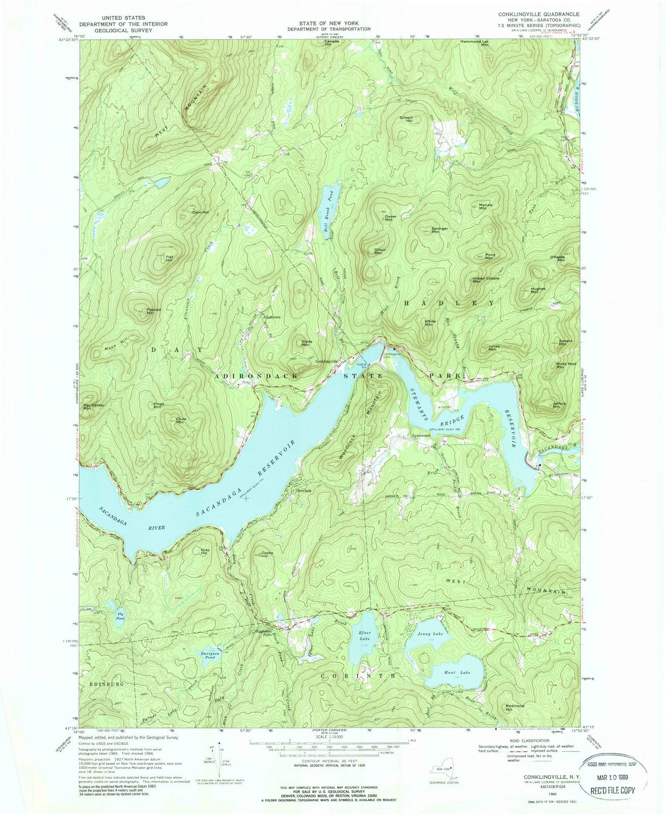 1966 Conklingville, NY - New York - USGS Topographic Map