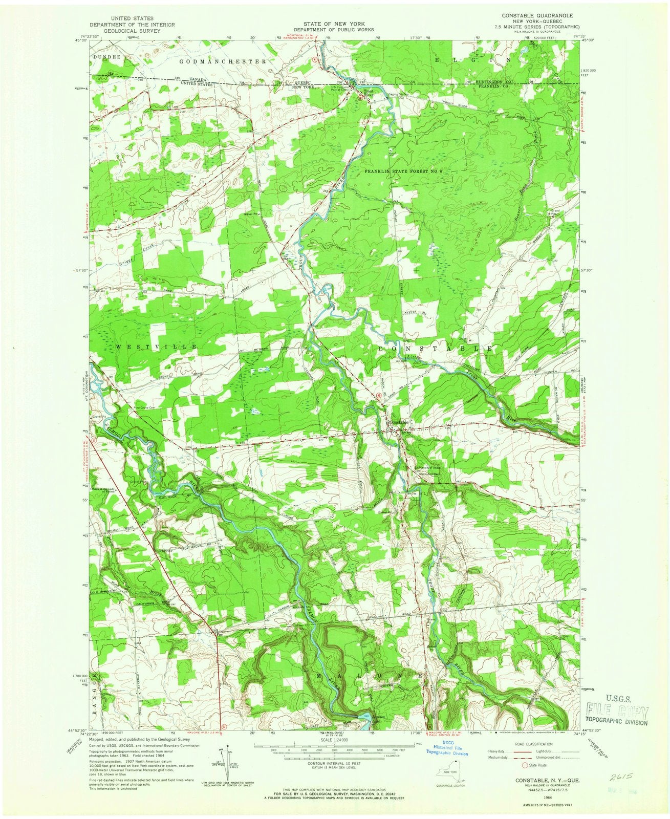 1964 Constable, NY - New York - USGS Topographic Map