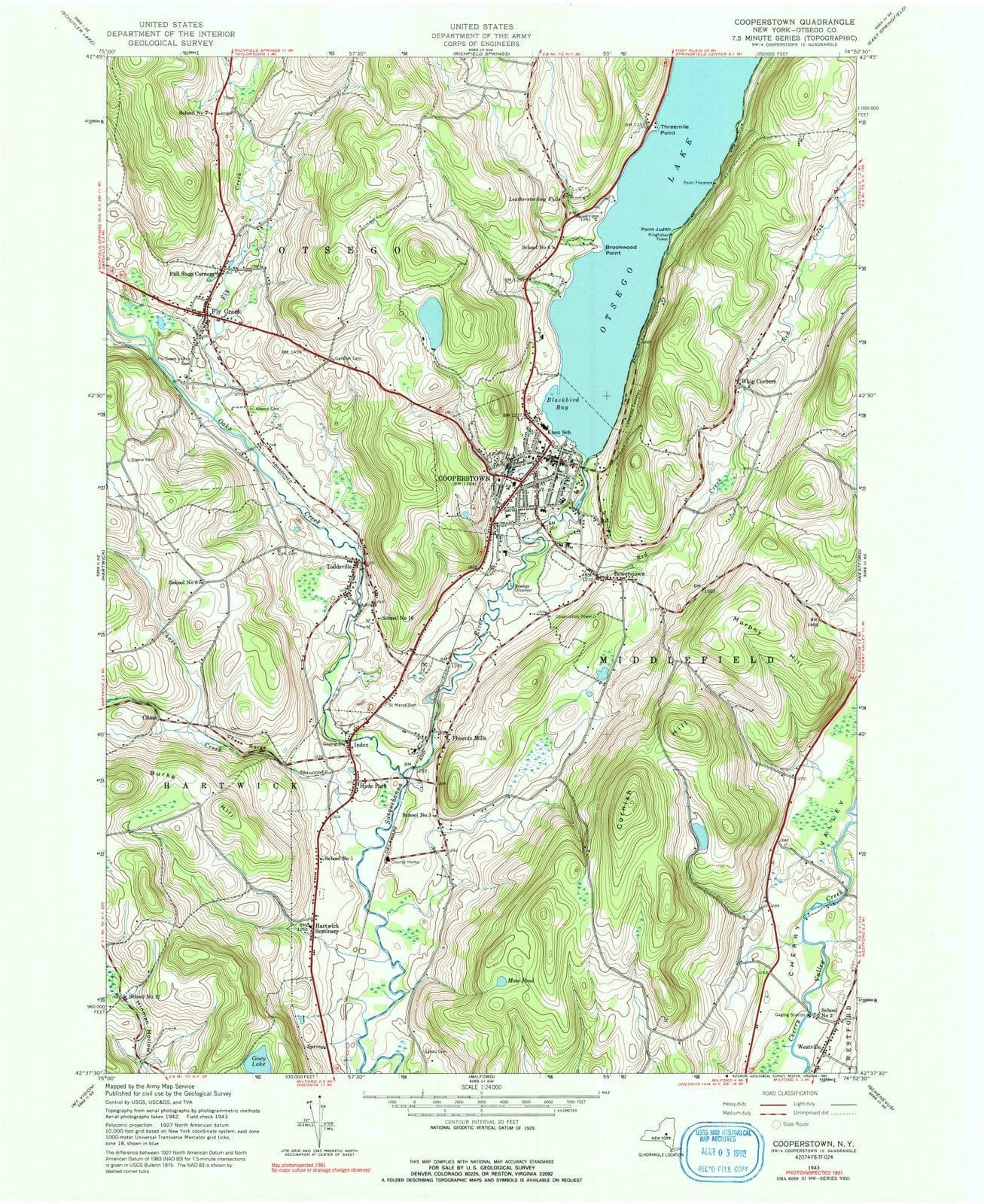 1943 Cooperstown, NY - New York - USGS Topographic Map