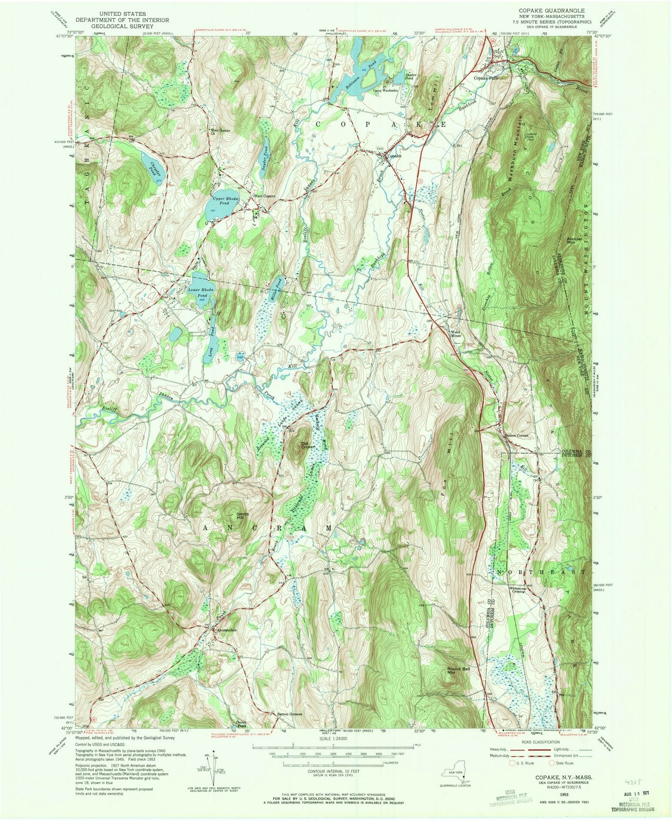 1953 Copake, NY - New York - USGS Topographic Map