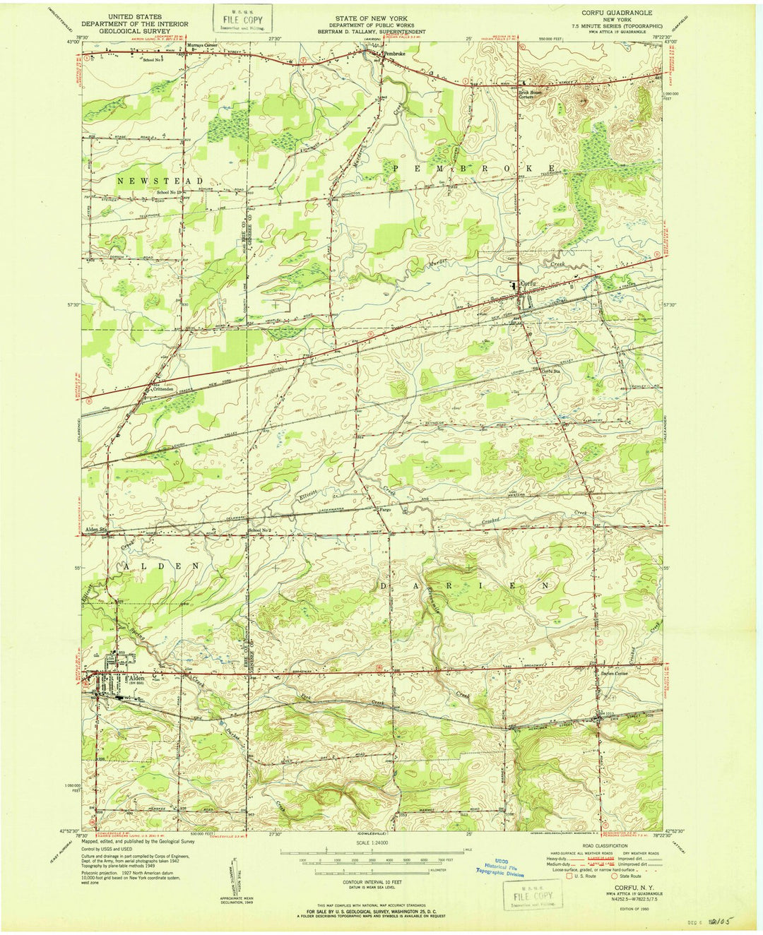 1950 Corfu, NY - New York - USGS Topographic Map