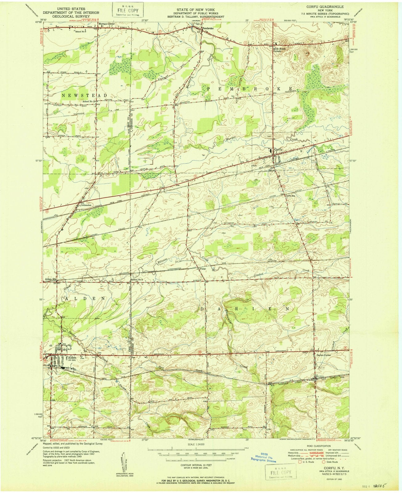 1950 Corfu, NY - New York - USGS Topographic Map