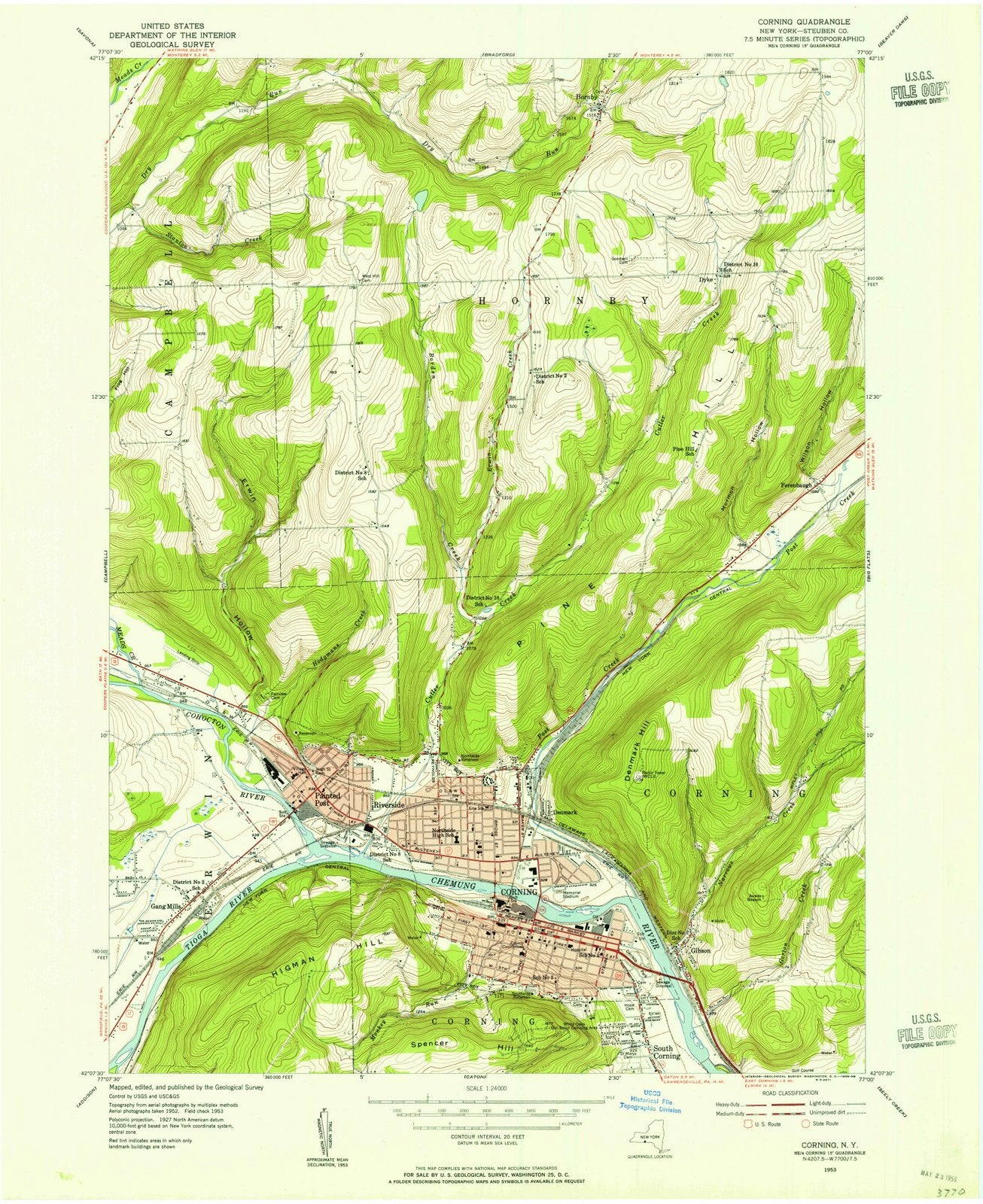 1953 Corning, NY - New York - USGS Topographic Map