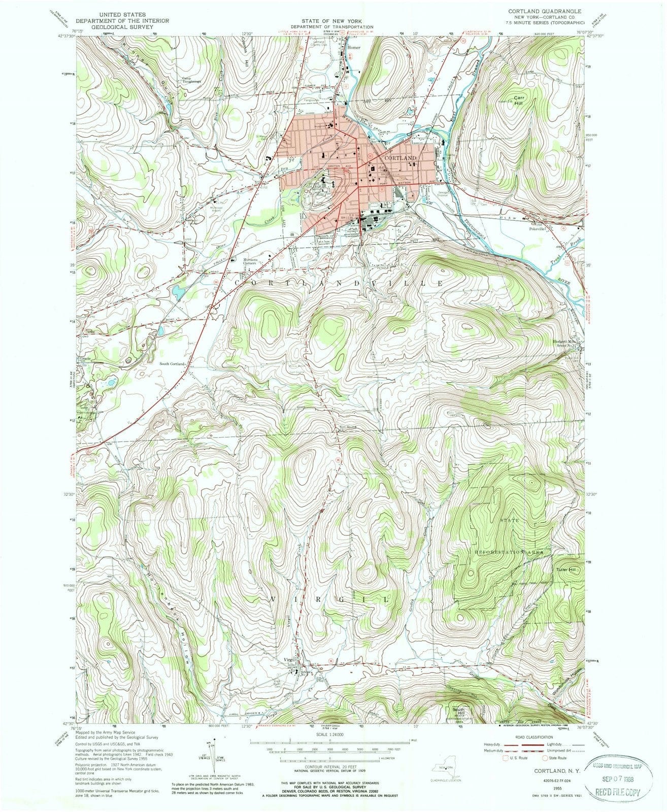 1955 Cortland, NY - New York - USGS Topographic Map