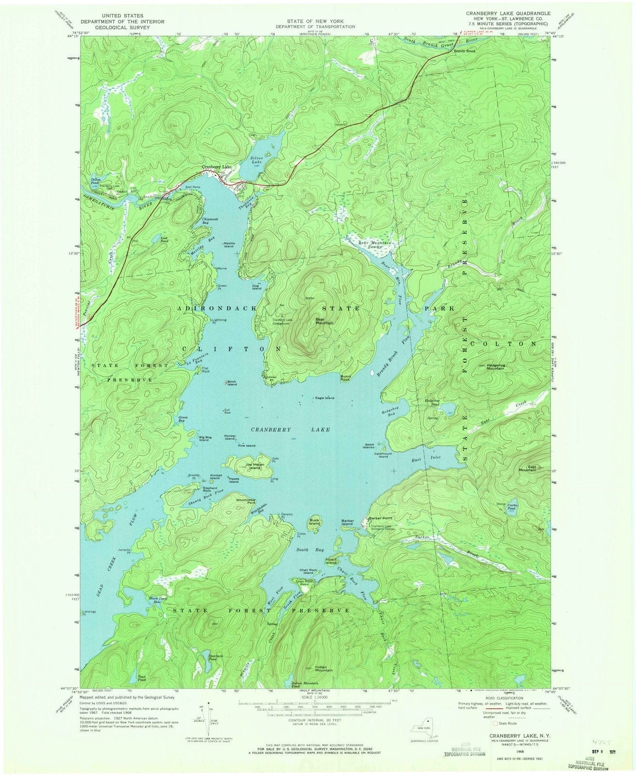 1968 Cranberry Lake, NY - New York - USGS Topographic Map