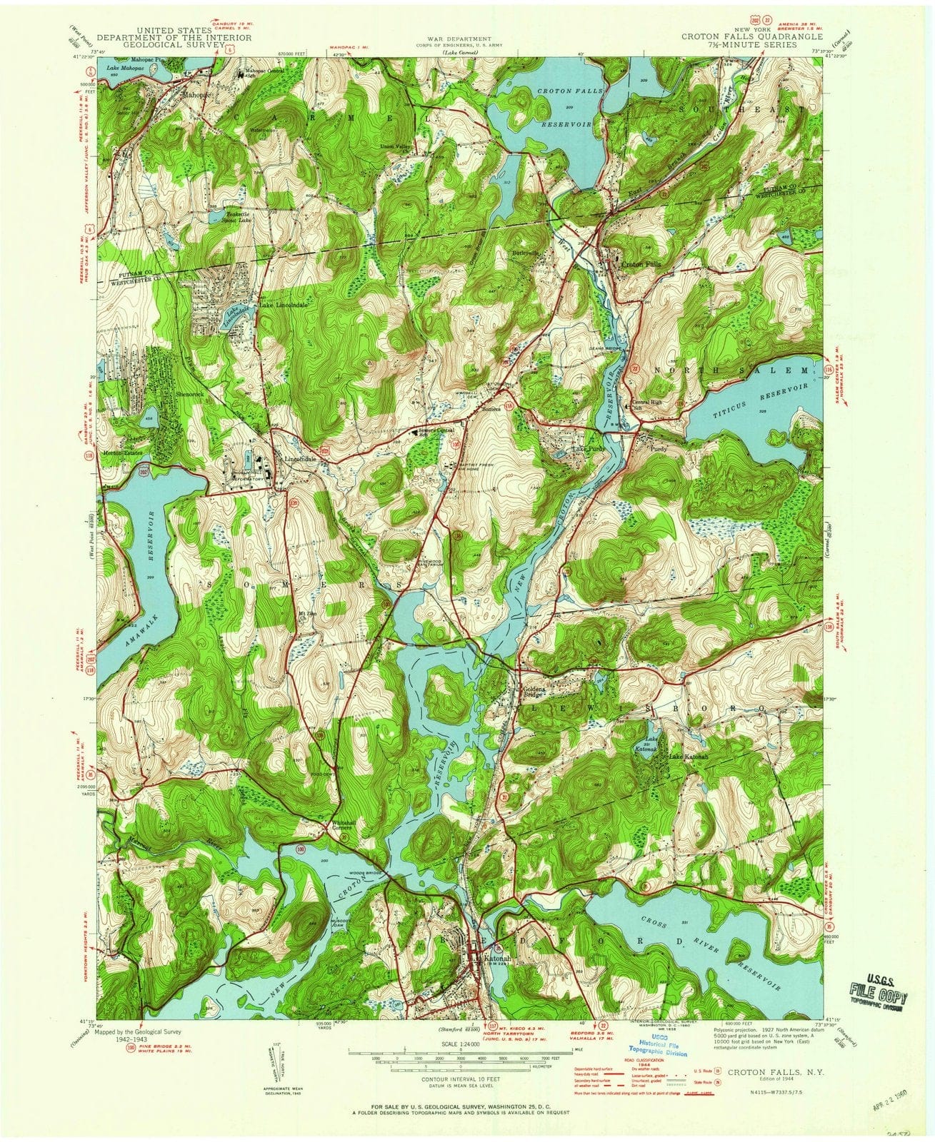 1944 Croton Falls, NY - New York - USGS Topographic Map