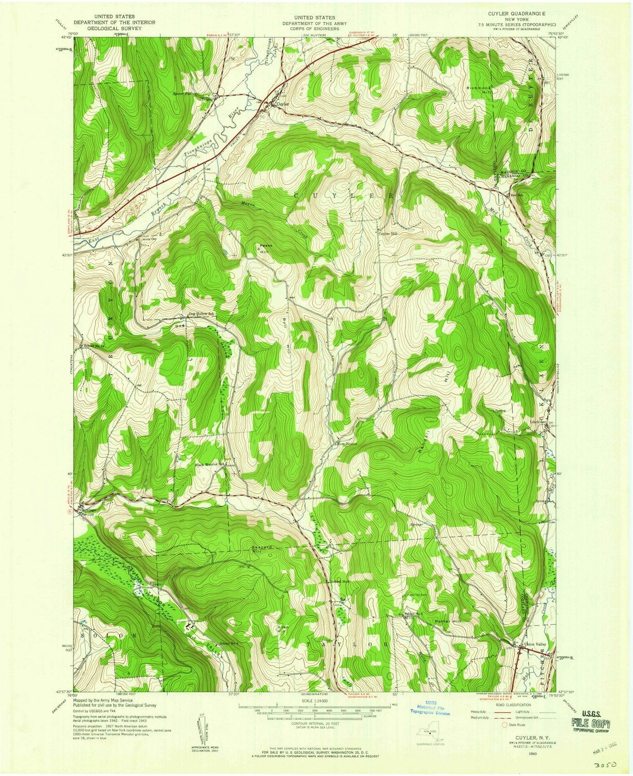 1943 Cuyler, NY - New York - USGS Topographic Map