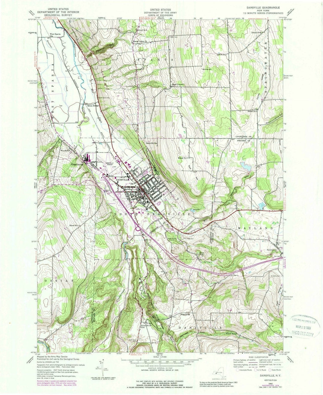 1942 Dansville, NY - New York - USGS Topographic Map
