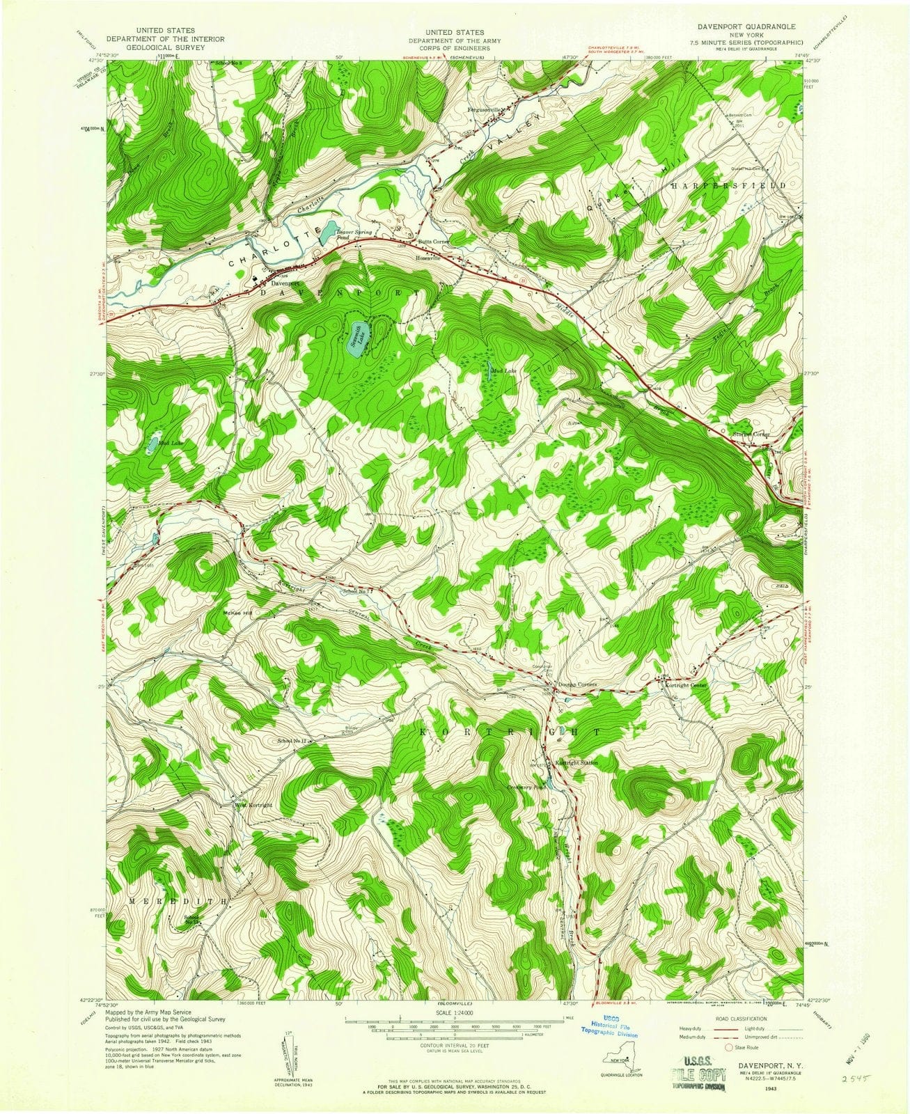 1943 Davenport, NY - New York - USGS Topographic Map