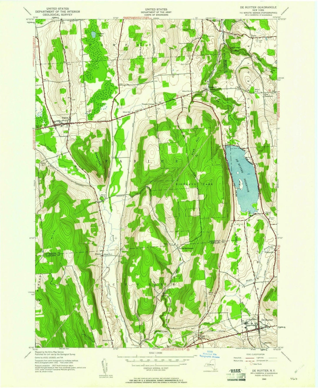 1943 De Ruyter, NY - New York - USGS Topographic Map