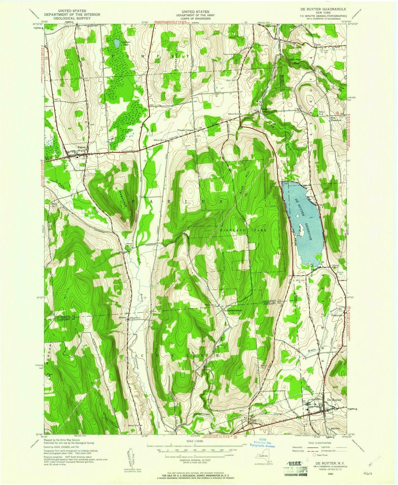 1943 De Ruyter, NY - New York - USGS Topographic Map