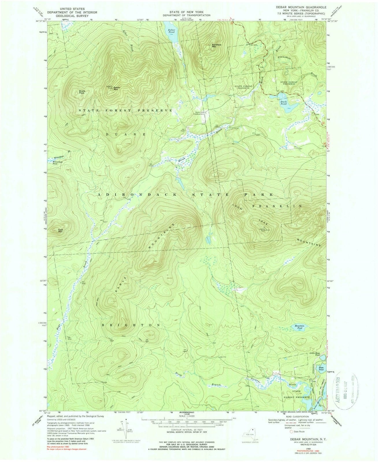 1968 Debar Mountain, NY - New York - USGS Topographic Map