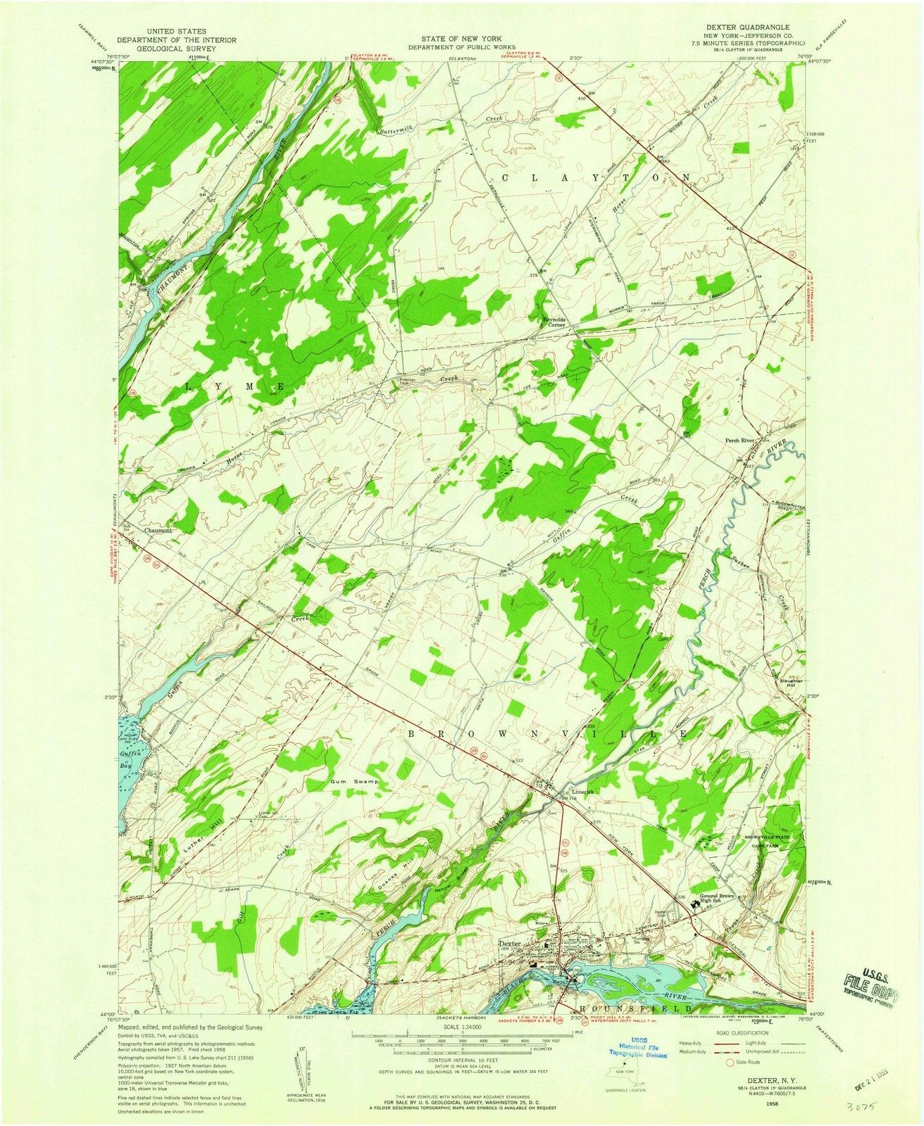 1958 Dexter, NY - New York - USGS Topographic Map