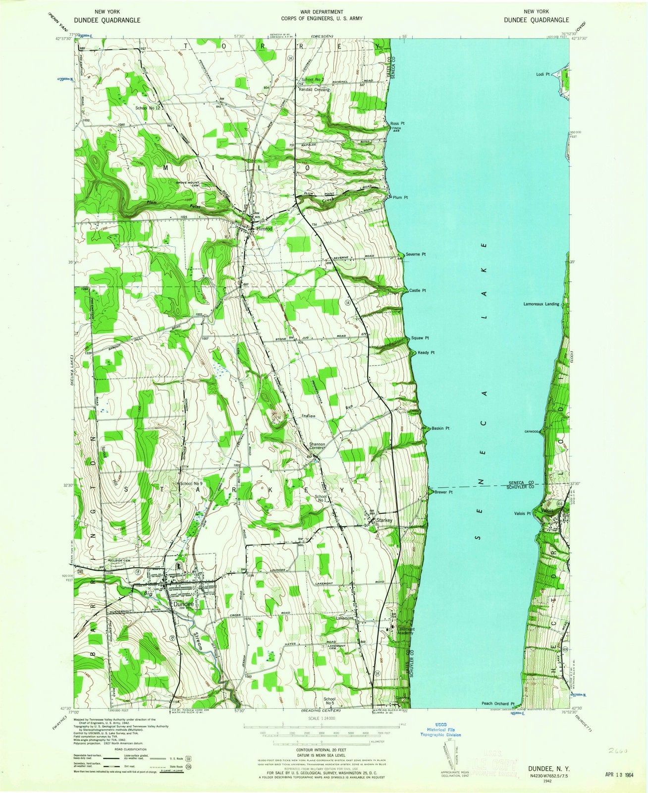 1942 Dundee, NY - New York - USGS Topographic Map