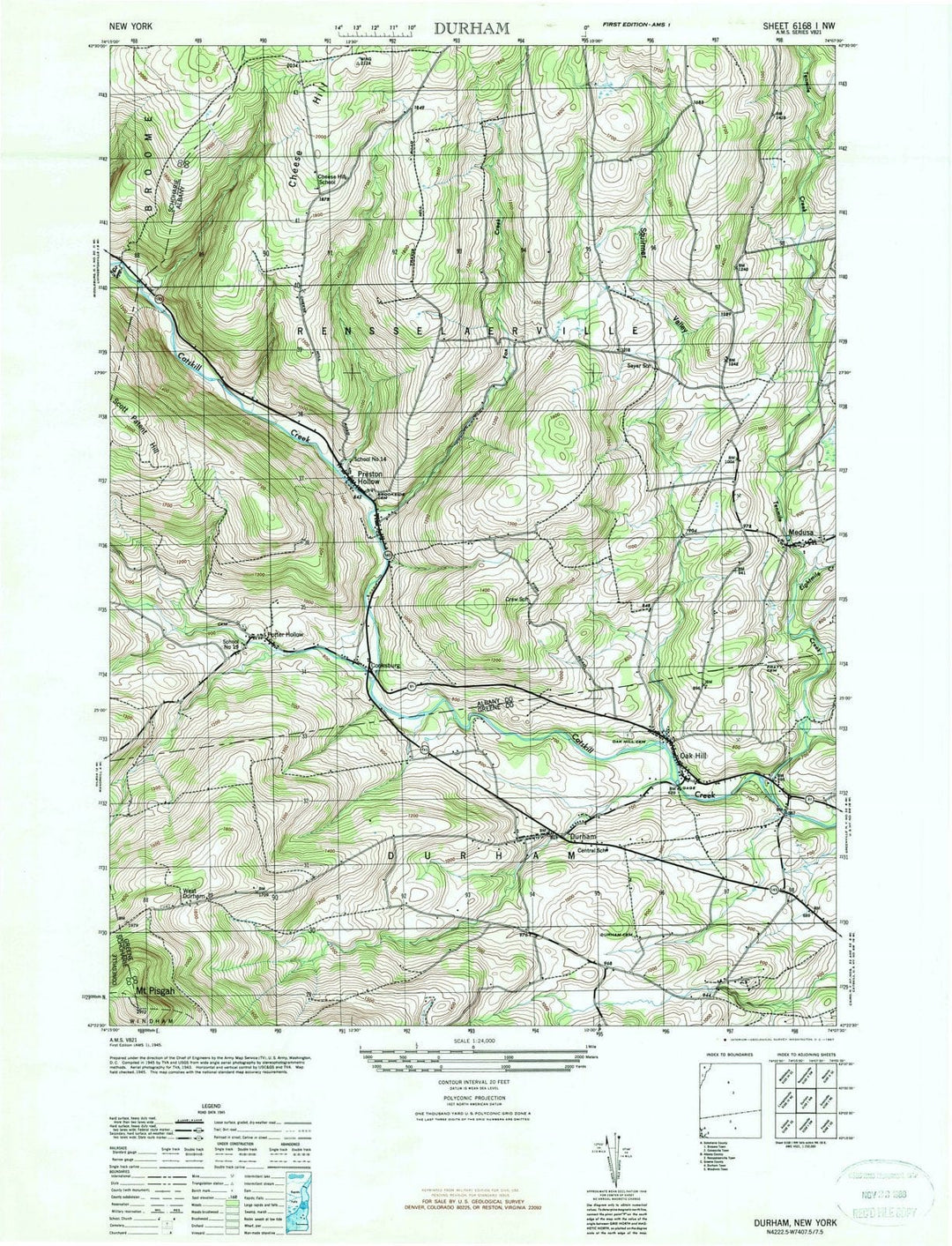 1945 Durham, NY - New York - USGS Topographic Map