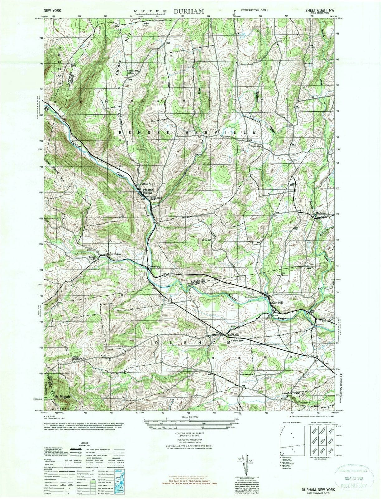 1945 Durham, NY - New York - USGS Topographic Map