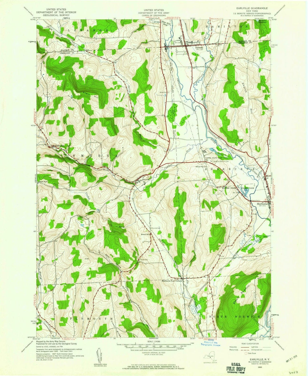 1943 Earlville, NY - New York - USGS Topographic Map