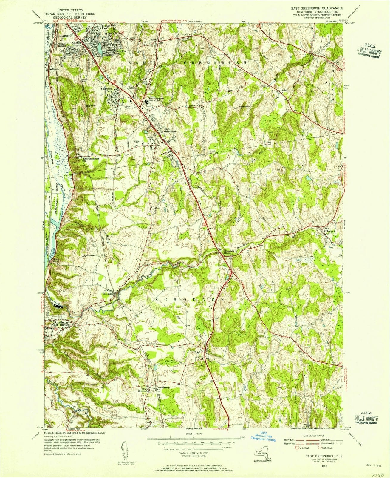 1953 East Greenbush, NY - New York - USGS Topographic Map