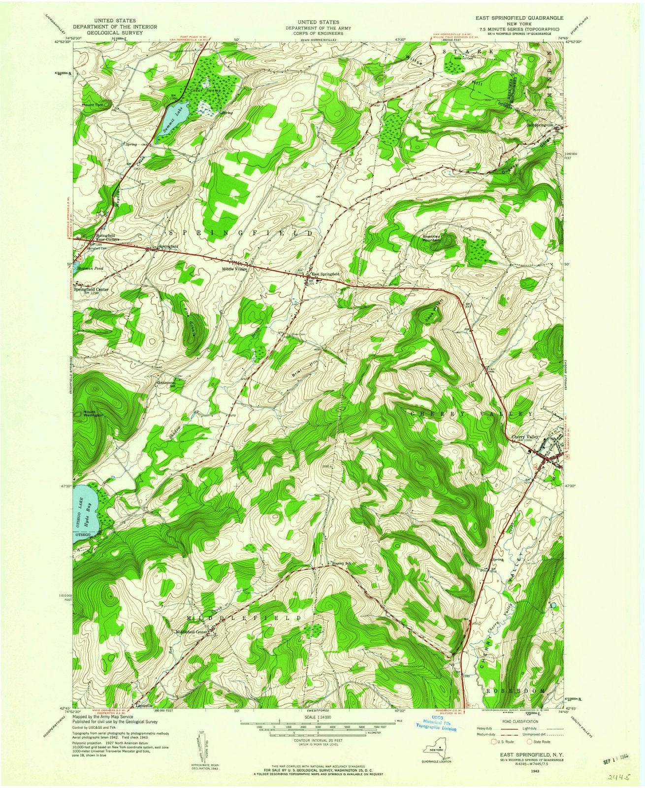 1943 East Springfield, NY - New York - USGS Topographic Map