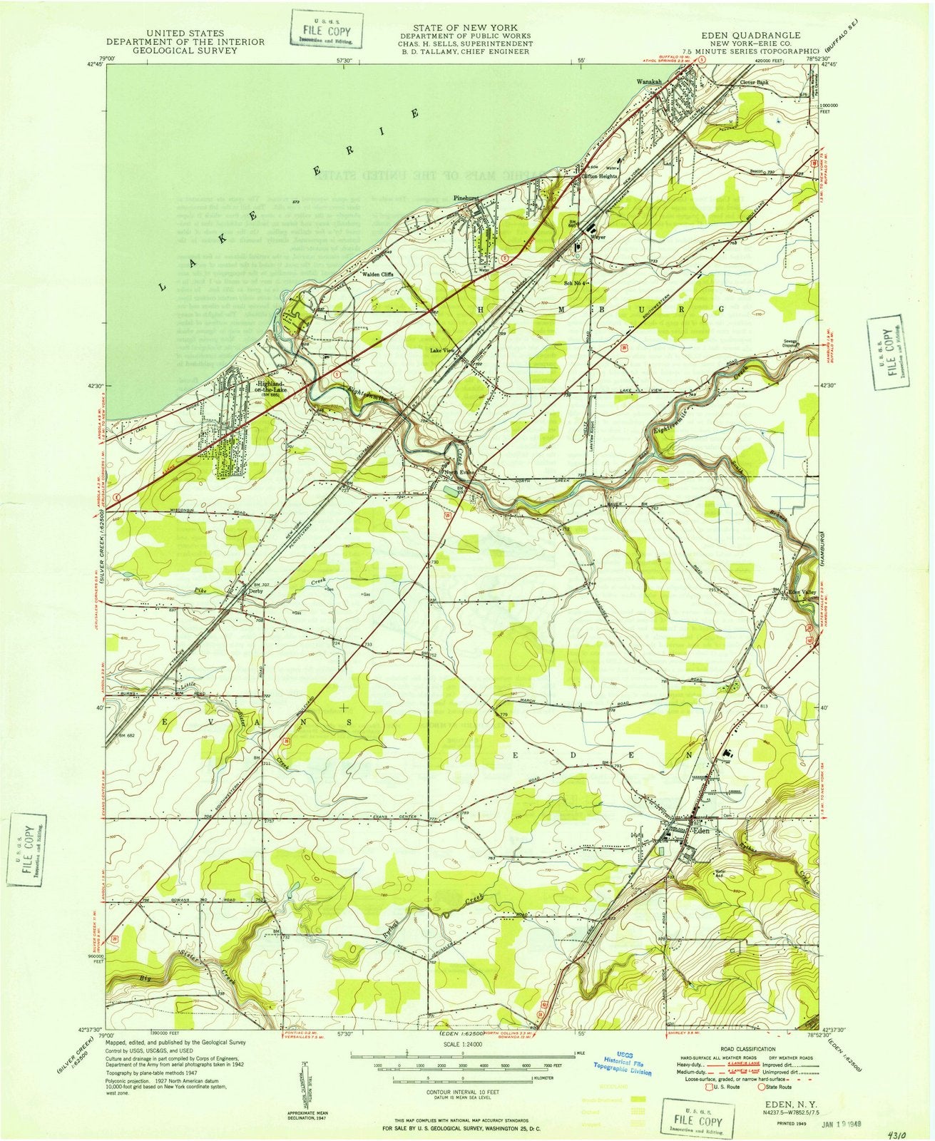 1949 Eden, NY - New York - USGS Topographic Map
