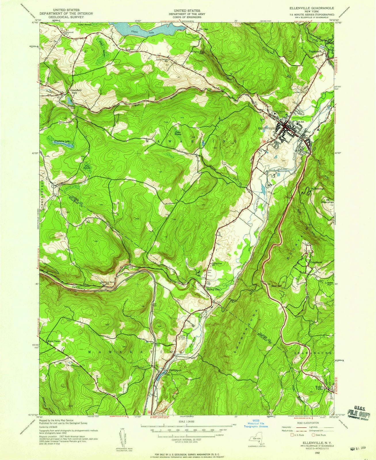 1942 Ellenville, NY - New York - USGS Topographic Map