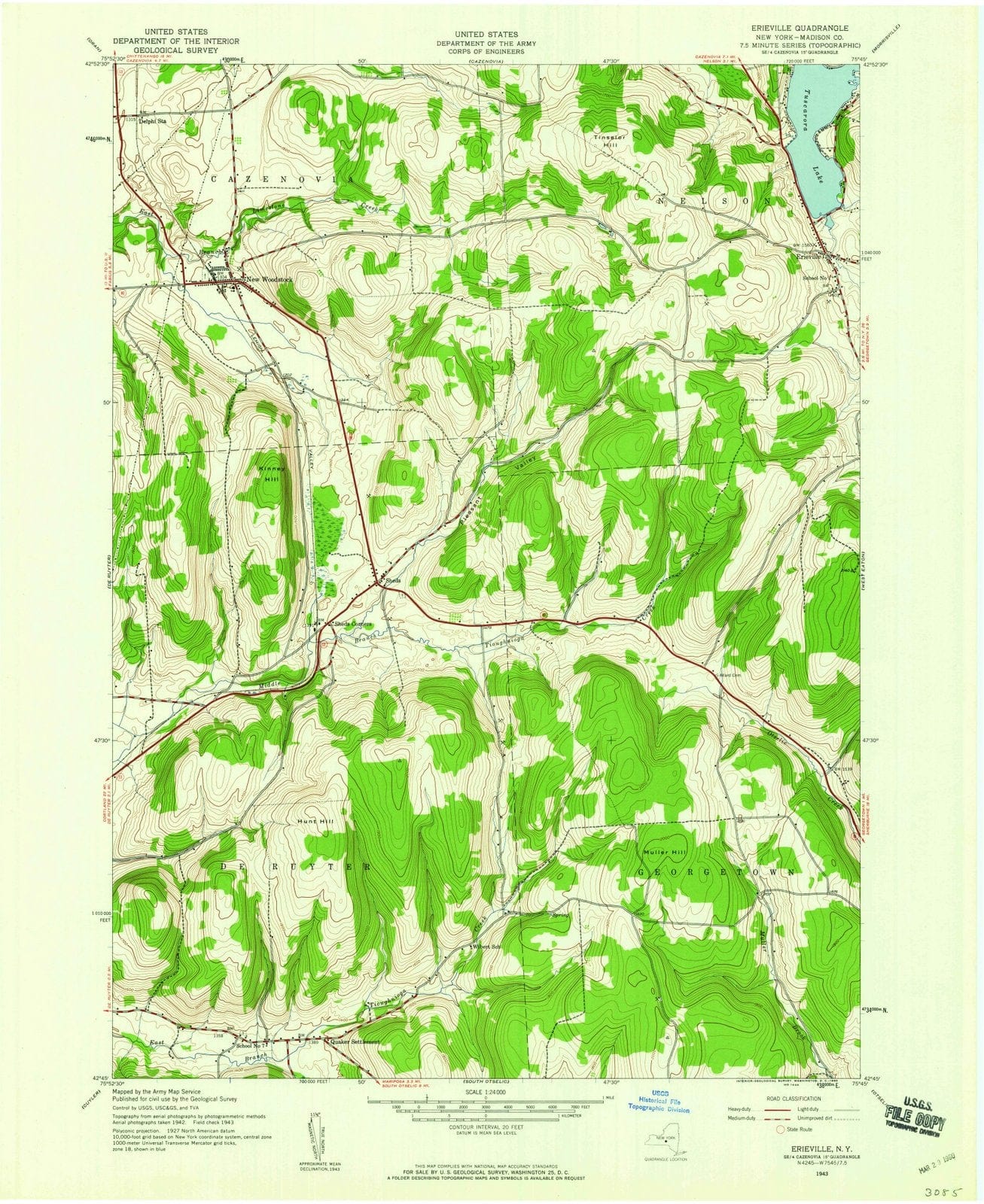 1943 Erieville, NY - New York - USGS Topographic Map