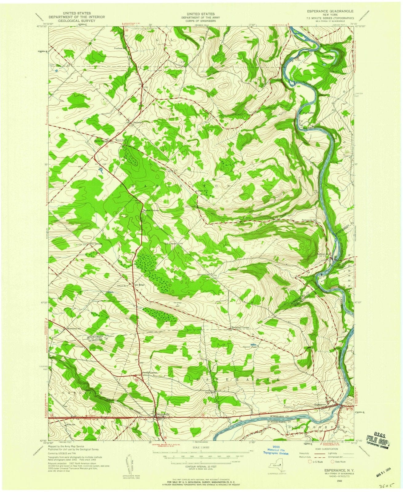 1943 Esperance, NY - New York - USGS Topographic Map