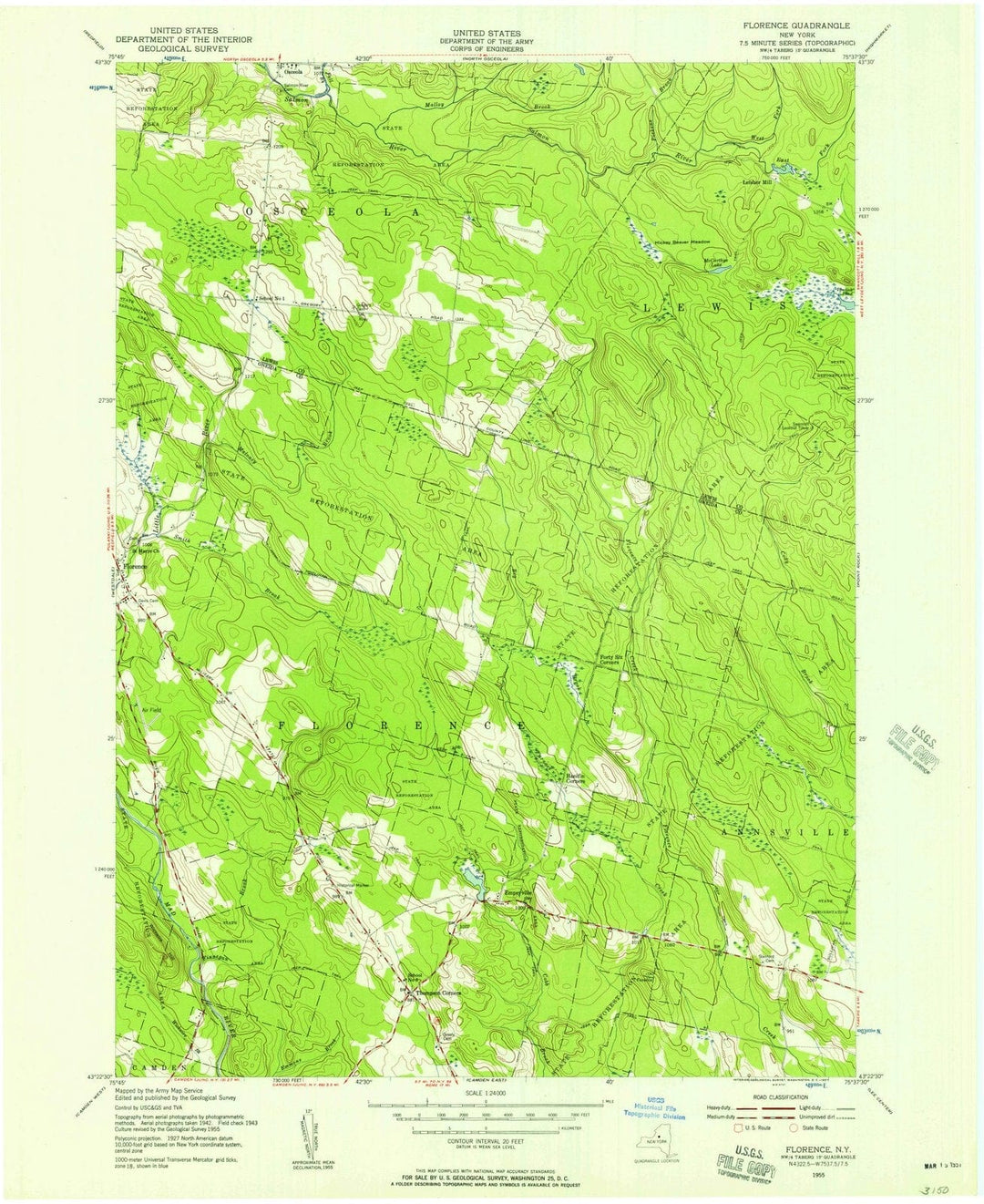 1955 Florence, NY - New York - USGS Topographic Map