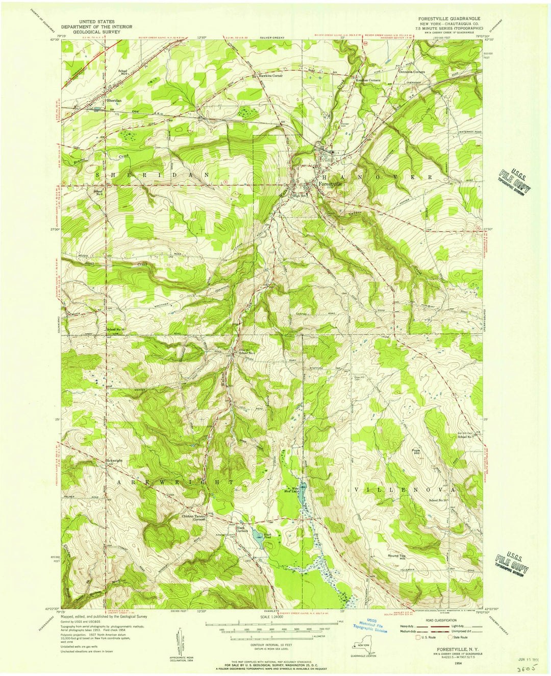 1954 Forestville, NY - New York - USGS Topographic Map
