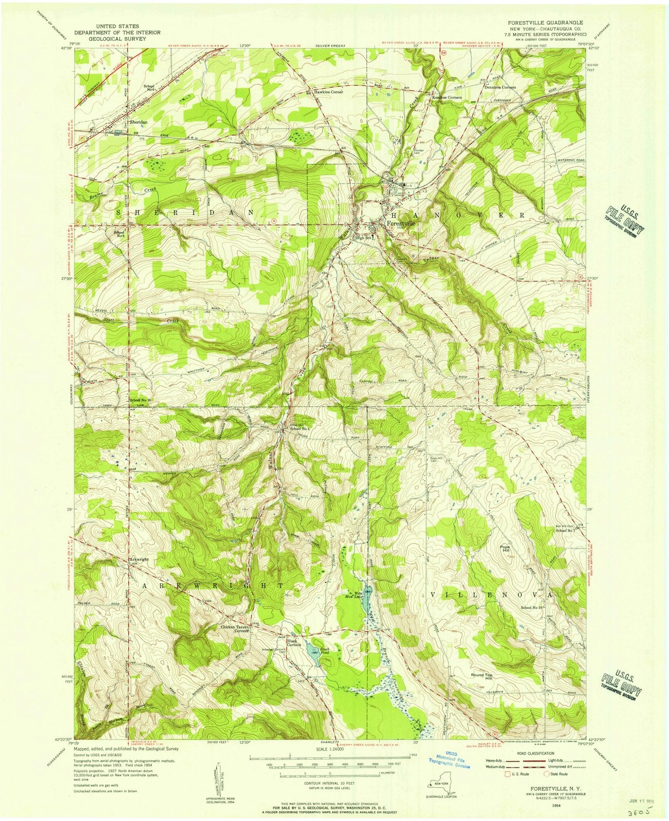 1954 Forestville, NY - New York - USGS Topographic Map