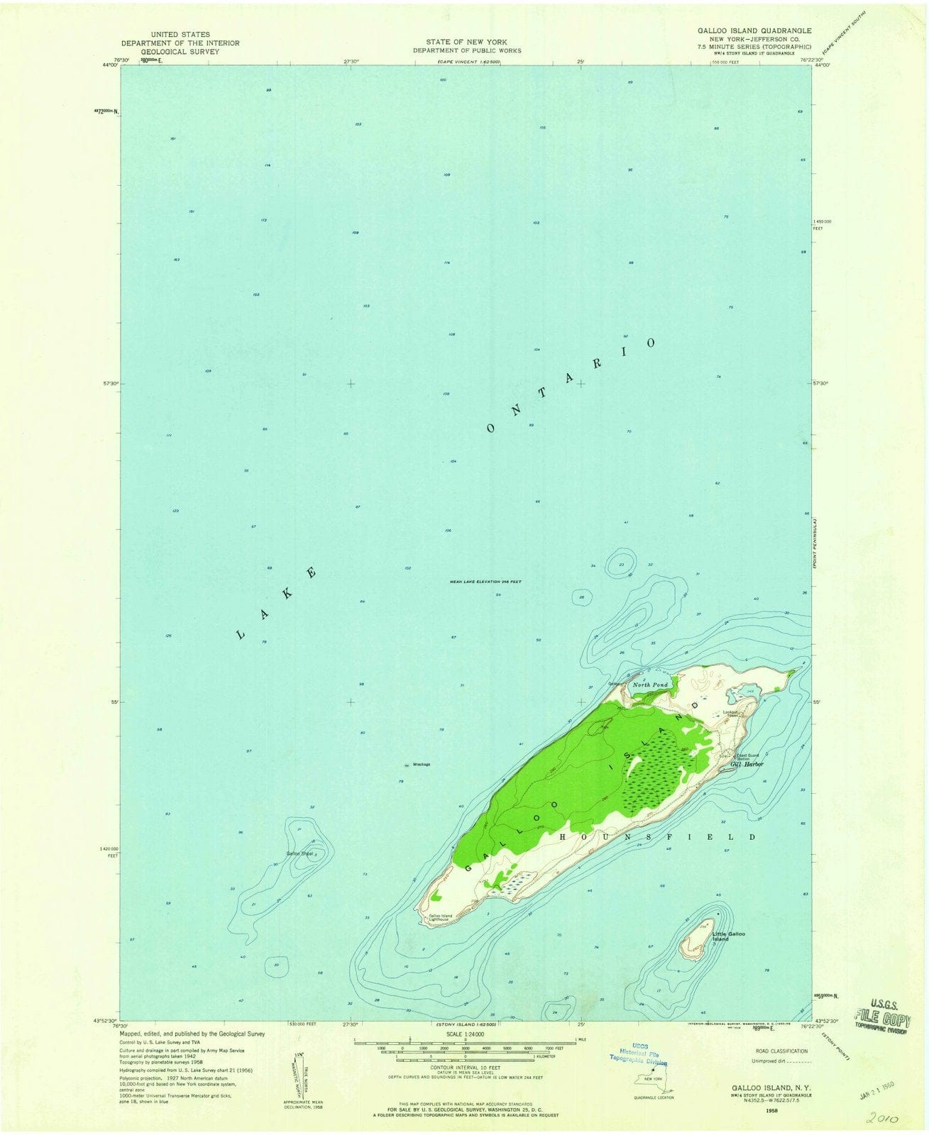 1958 Galloo Island, NY - New York - USGS Topographic Map