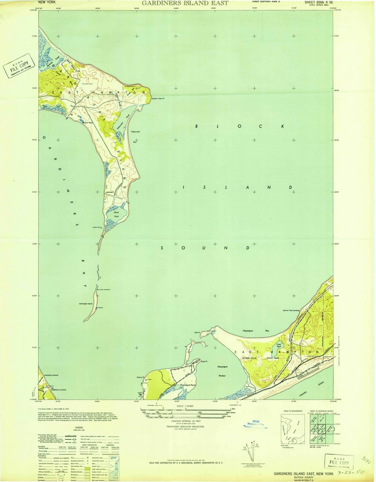 1943 Gardiners Island East, NY - New York - USGS Topographic Map