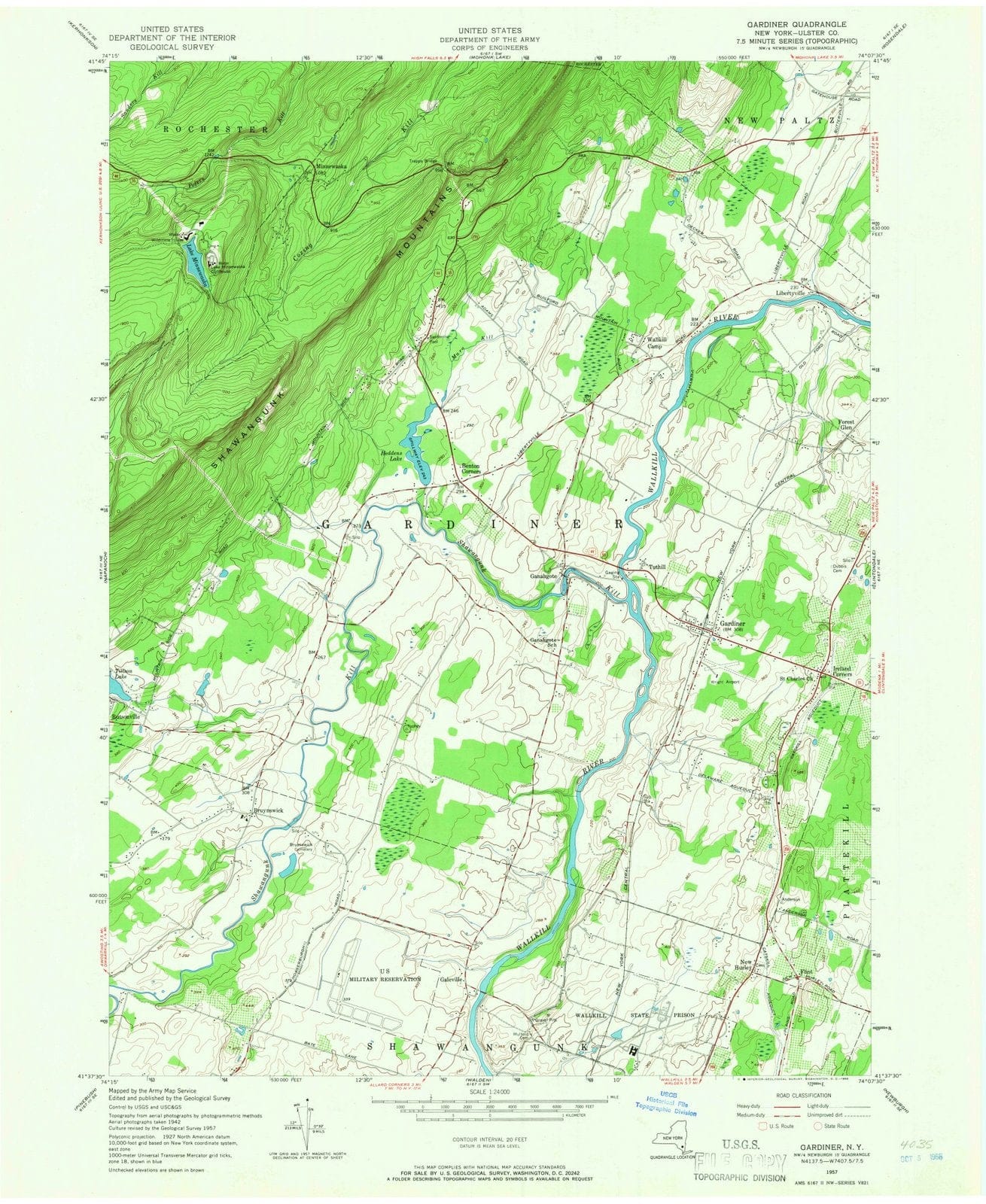 1957 Gardiner, NY - New York - USGS Topographic Map