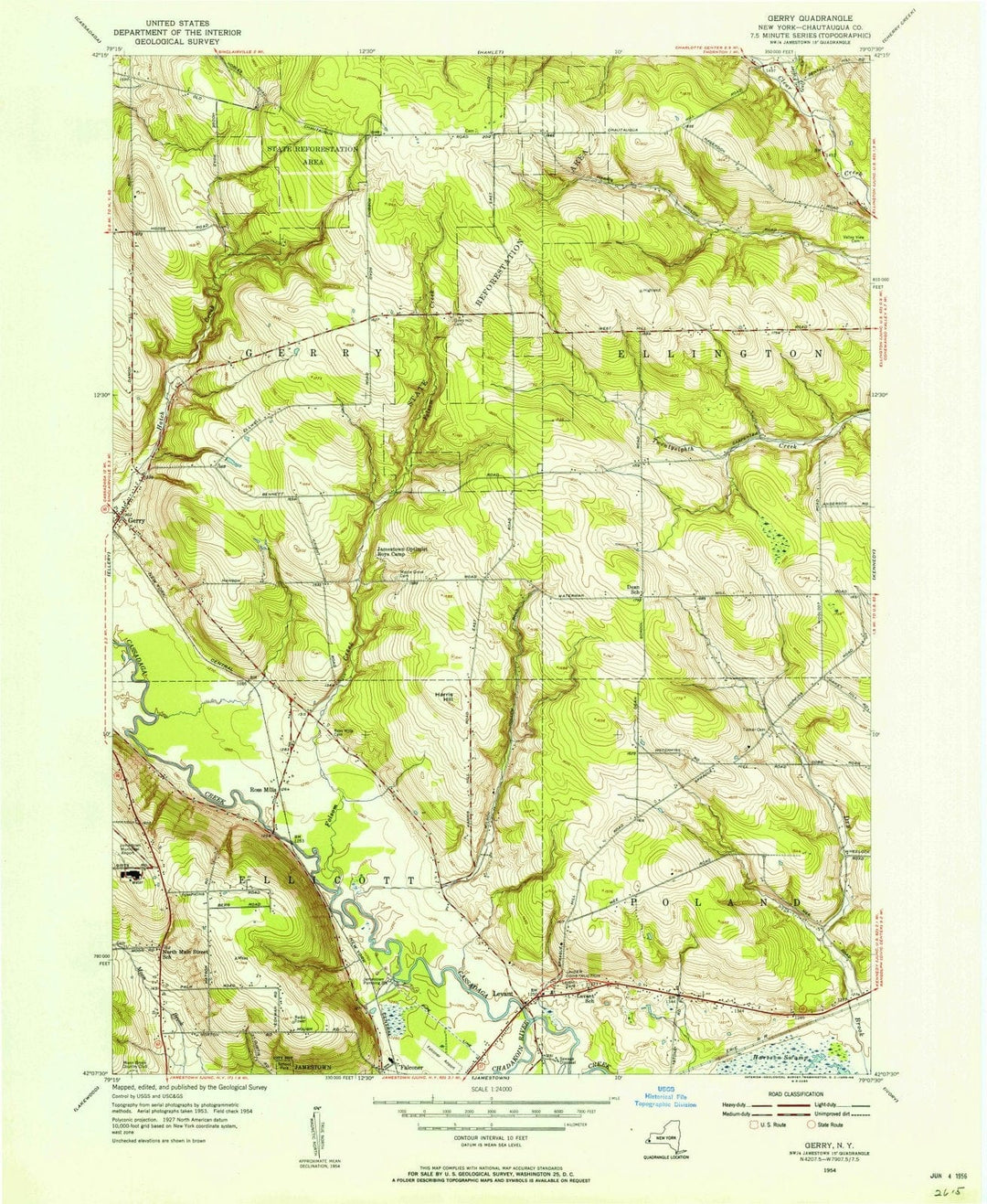 1954 Gerry, NY - New York - USGS Topographic Map
