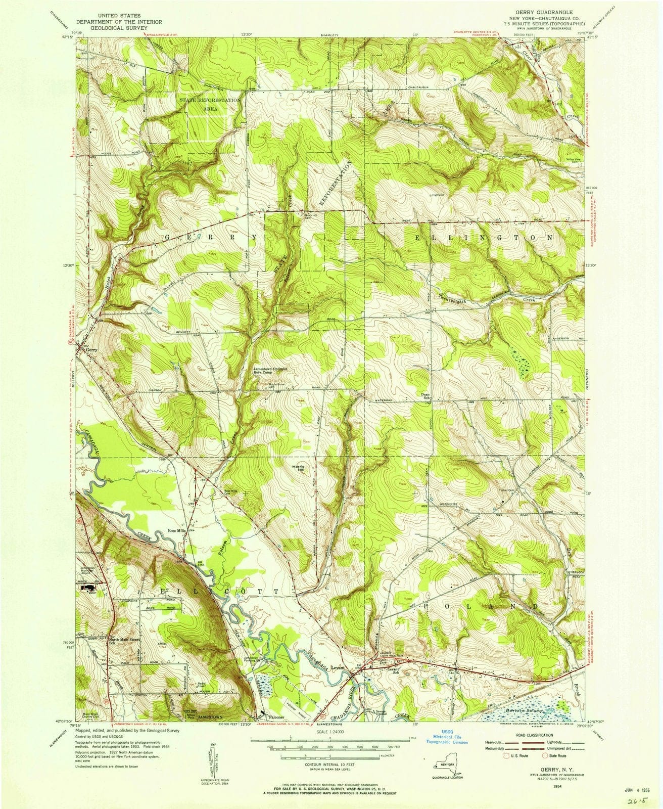 1954 Gerry, NY - New York - USGS Topographic Map