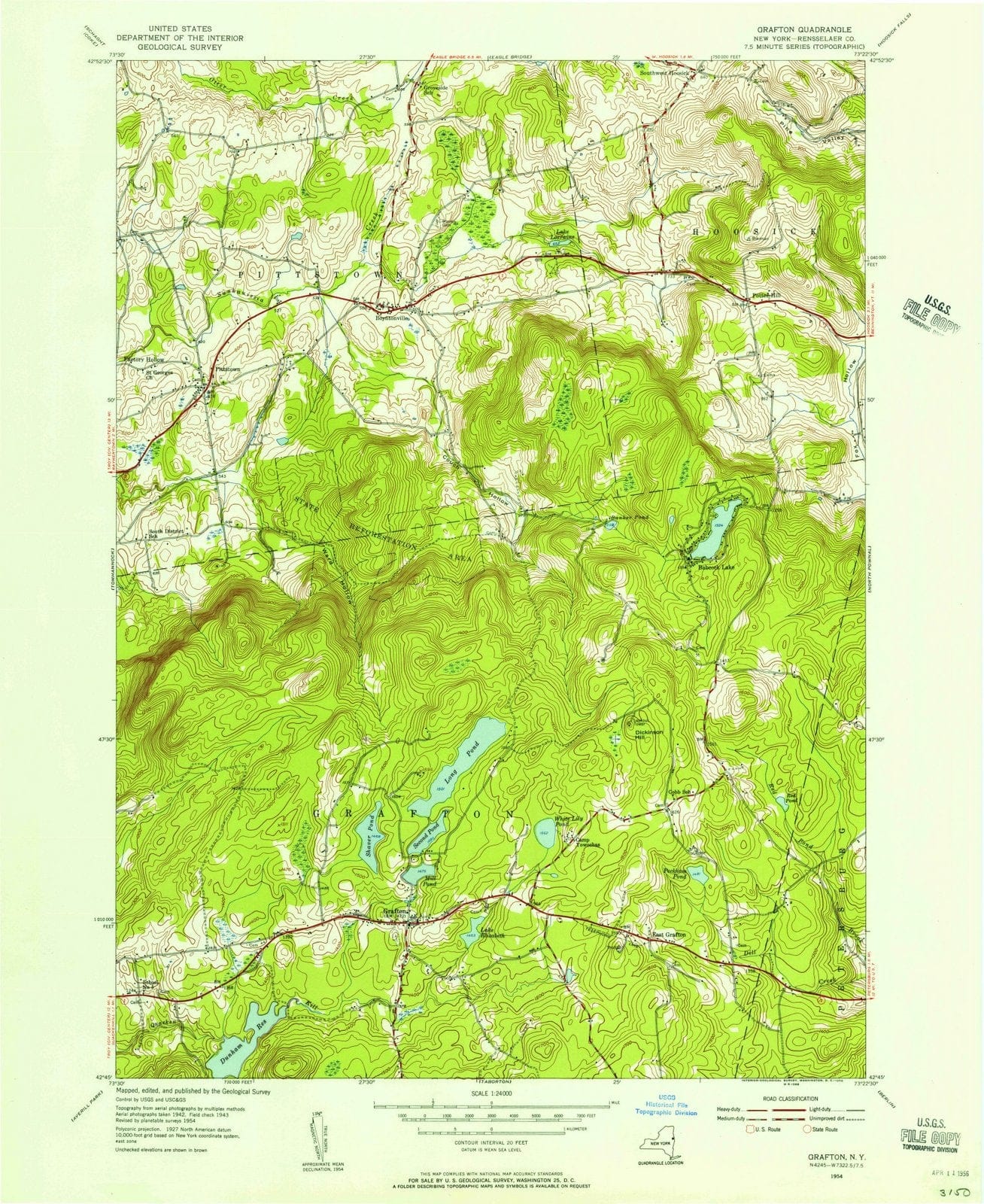 1954 Grafton, NY - New York - USGS Topographic Map
