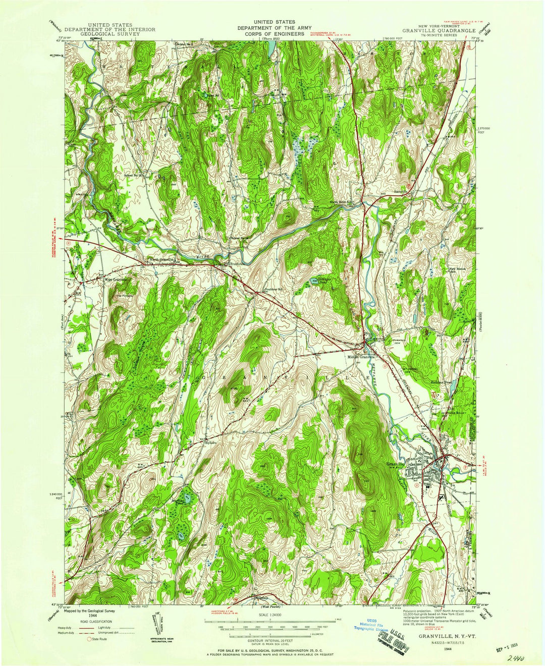 1944 Granville, NY - New York - USGS Topographic Map