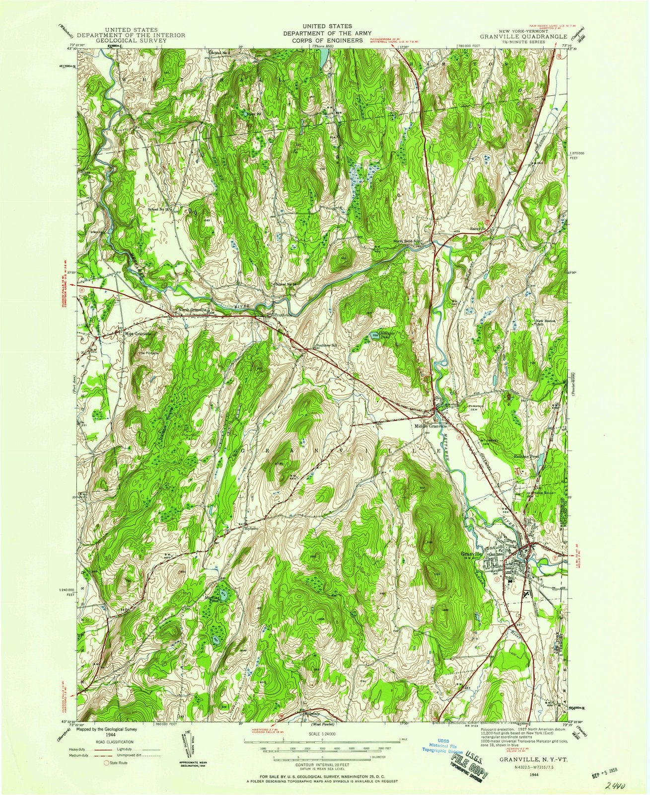 1944 Granville, NY - New York - USGS Topographic Map