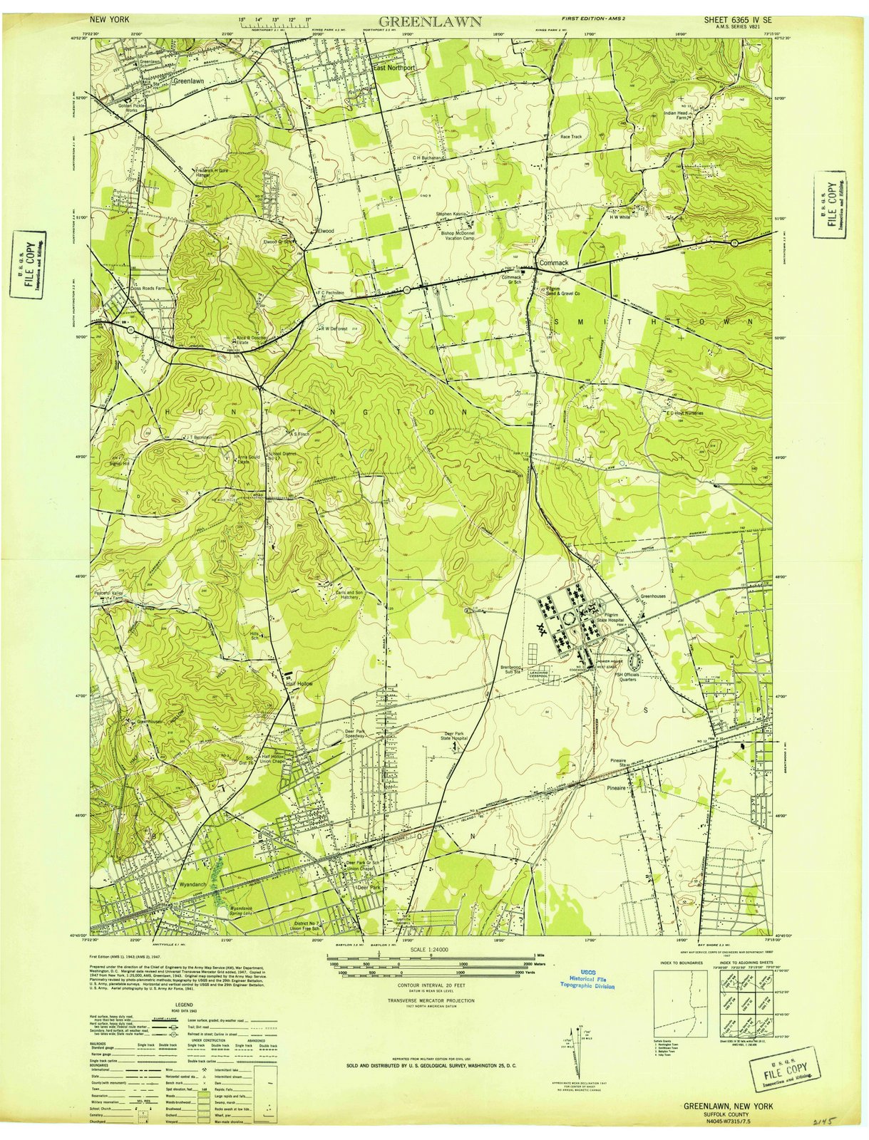 1947 Greenlawn, NY - New York - USGS Topographic Map