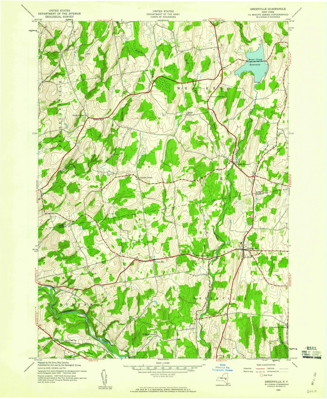 1945 Greenville, NY - New York - USGS Topographic Map