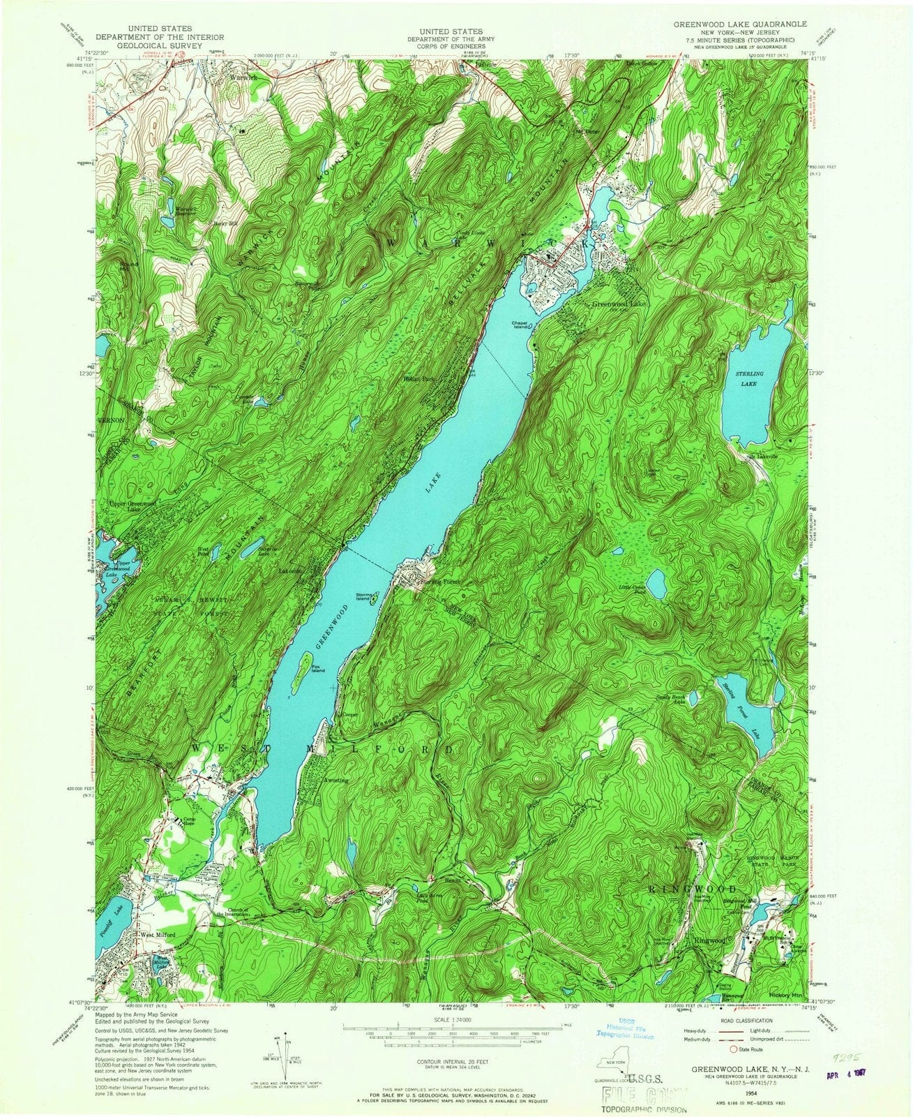 1954 Greenwood Lake, NY - New York - USGS Topographic Map