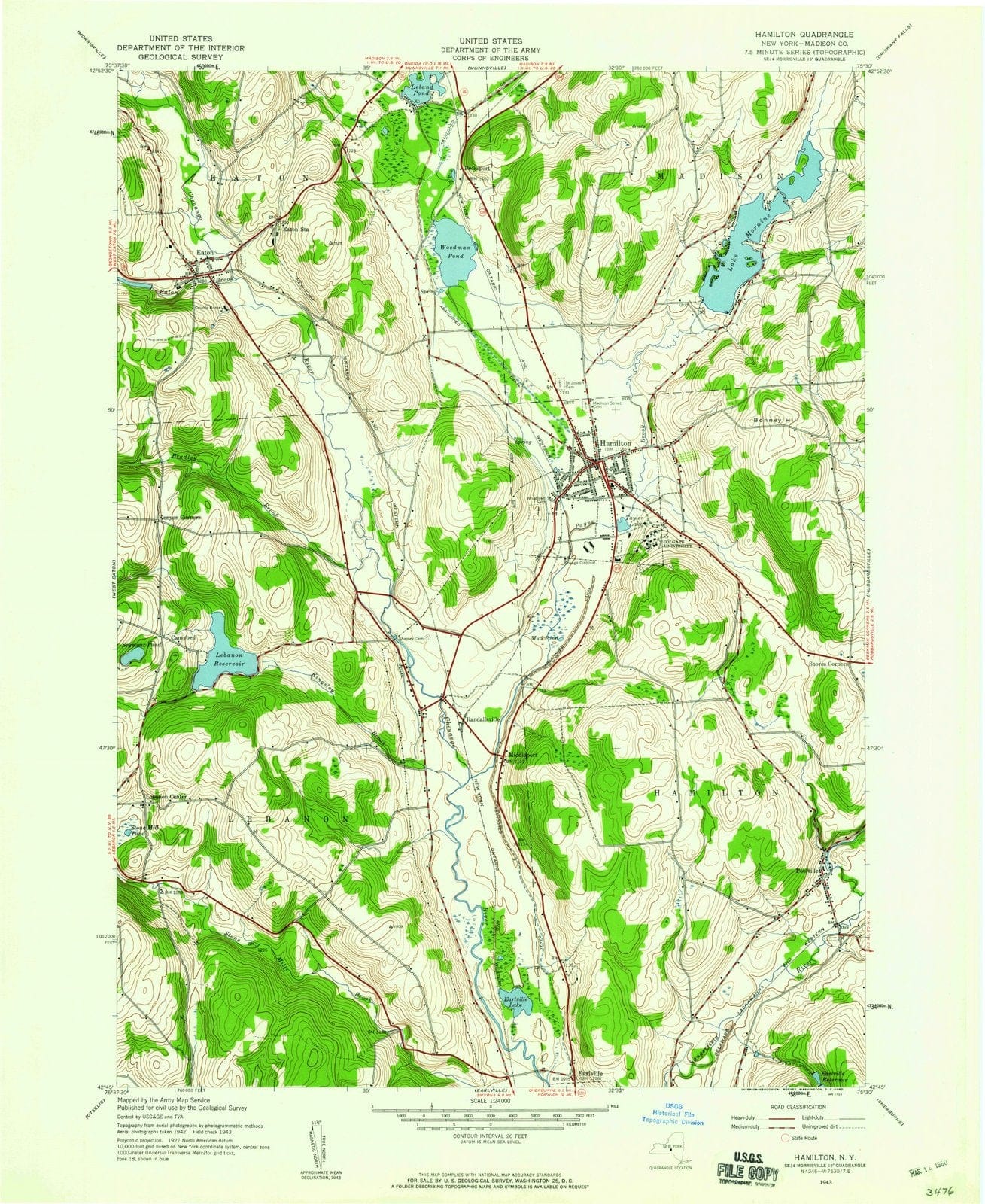 1943 Hamilton, NY - New York - USGS Topographic Map