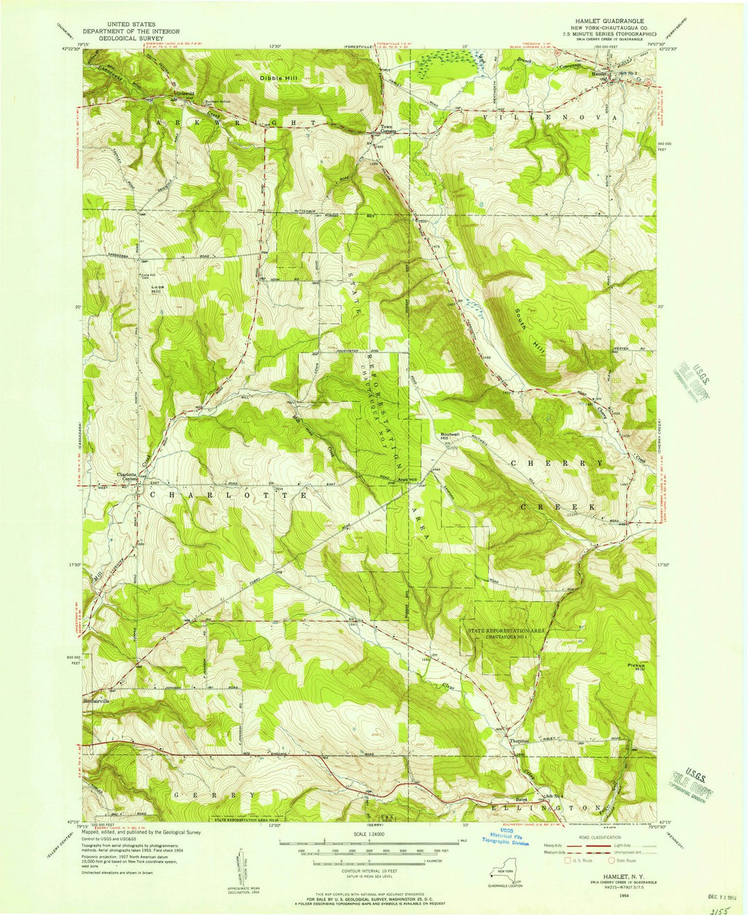 1954 Hamlet, NY - New York - USGS Topographic Map