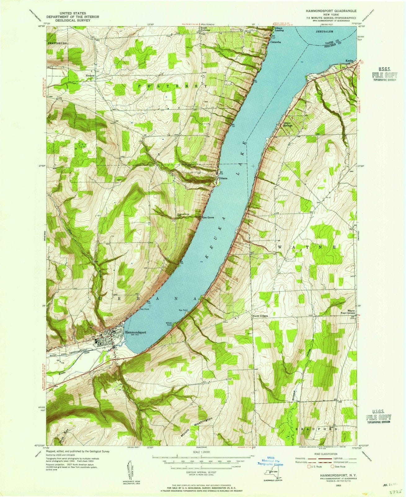 1953 Hammondsport, NY - New York - USGS Topographic Map