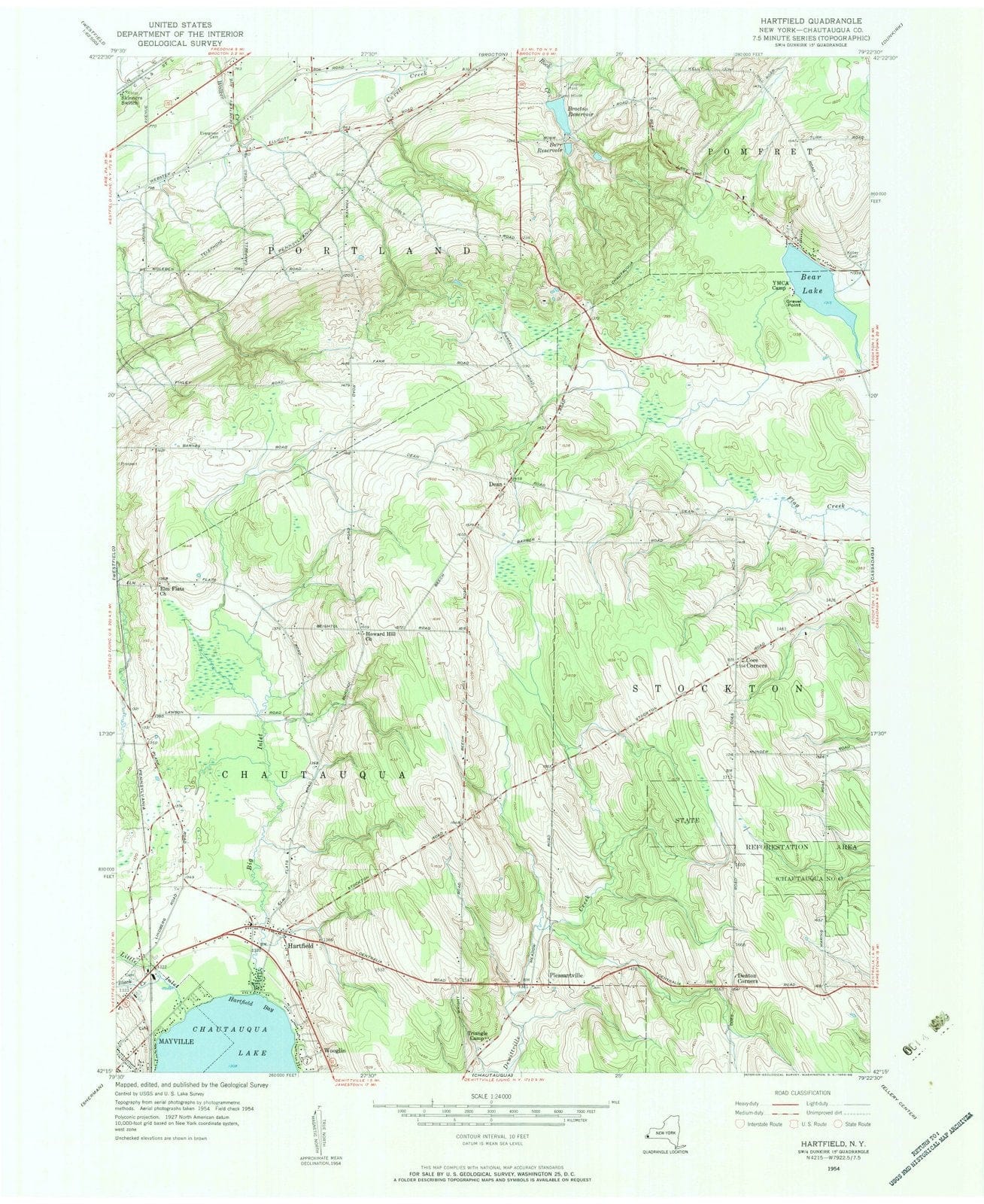 1954 Hartfield, NY - New York - USGS Topographic Map